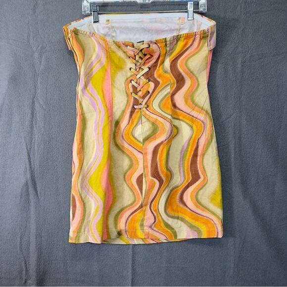 Nwt y2k style M Wild Fable Wave/Swirl-Print Strapless Bodycon Tube Mini Dress - Picture 10 of 11